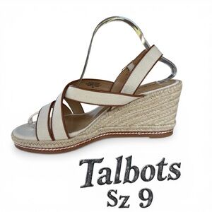 Talbots Chic Canvas Espadrille Platform Sandals Size 9M Neutral Strappy